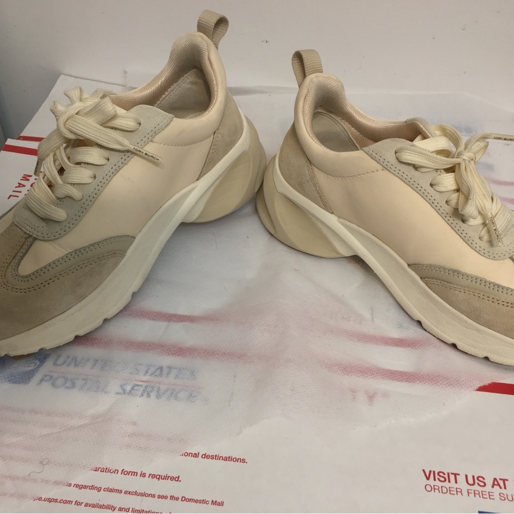 Tory Burch Monogram Good Luck Lightweight Women's Cream Fashion Sneakers Size6.5 - Picture 8 of 13